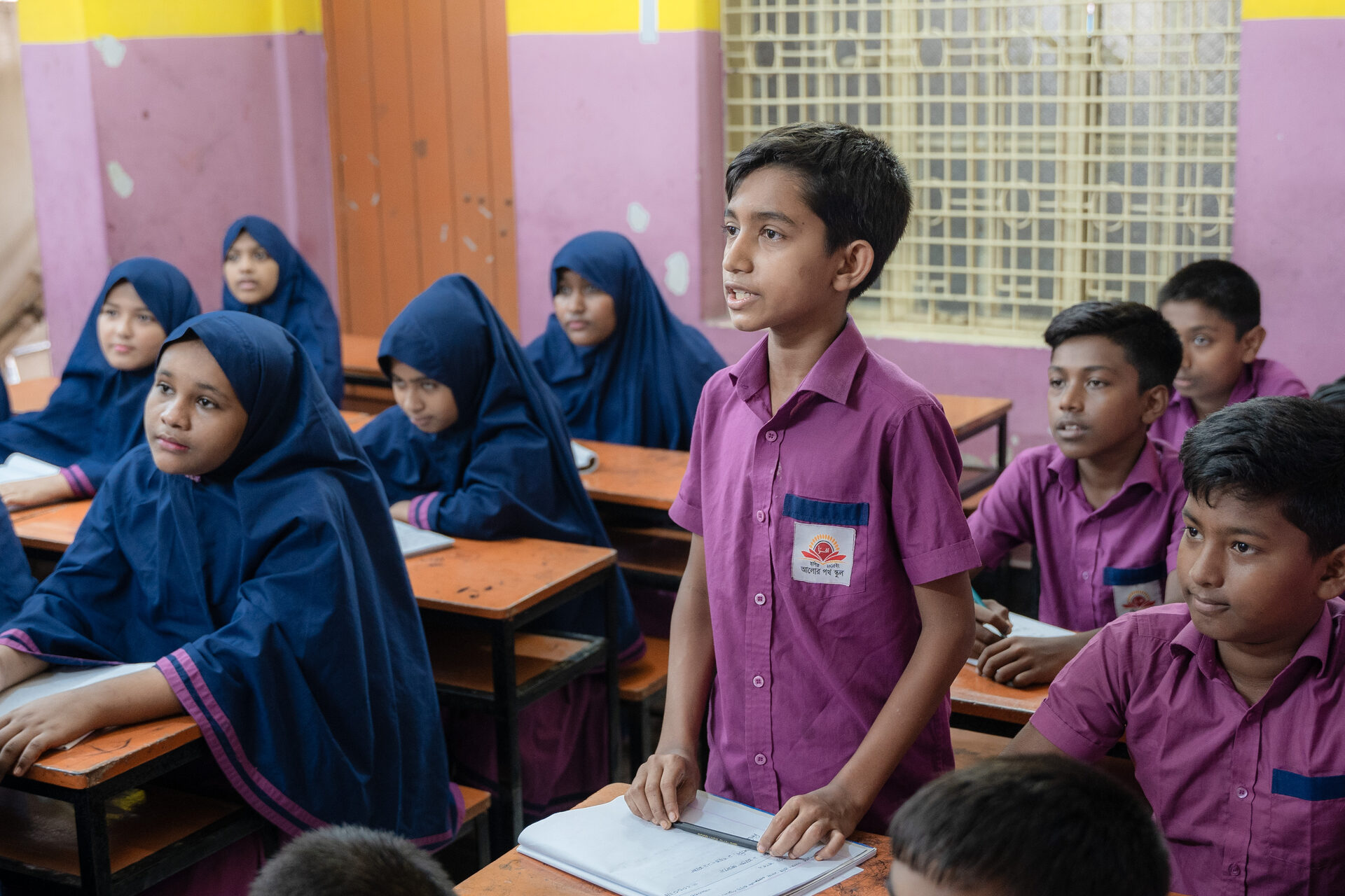 Students at Alor Path school in a classroom in Mirpur, Dhaka